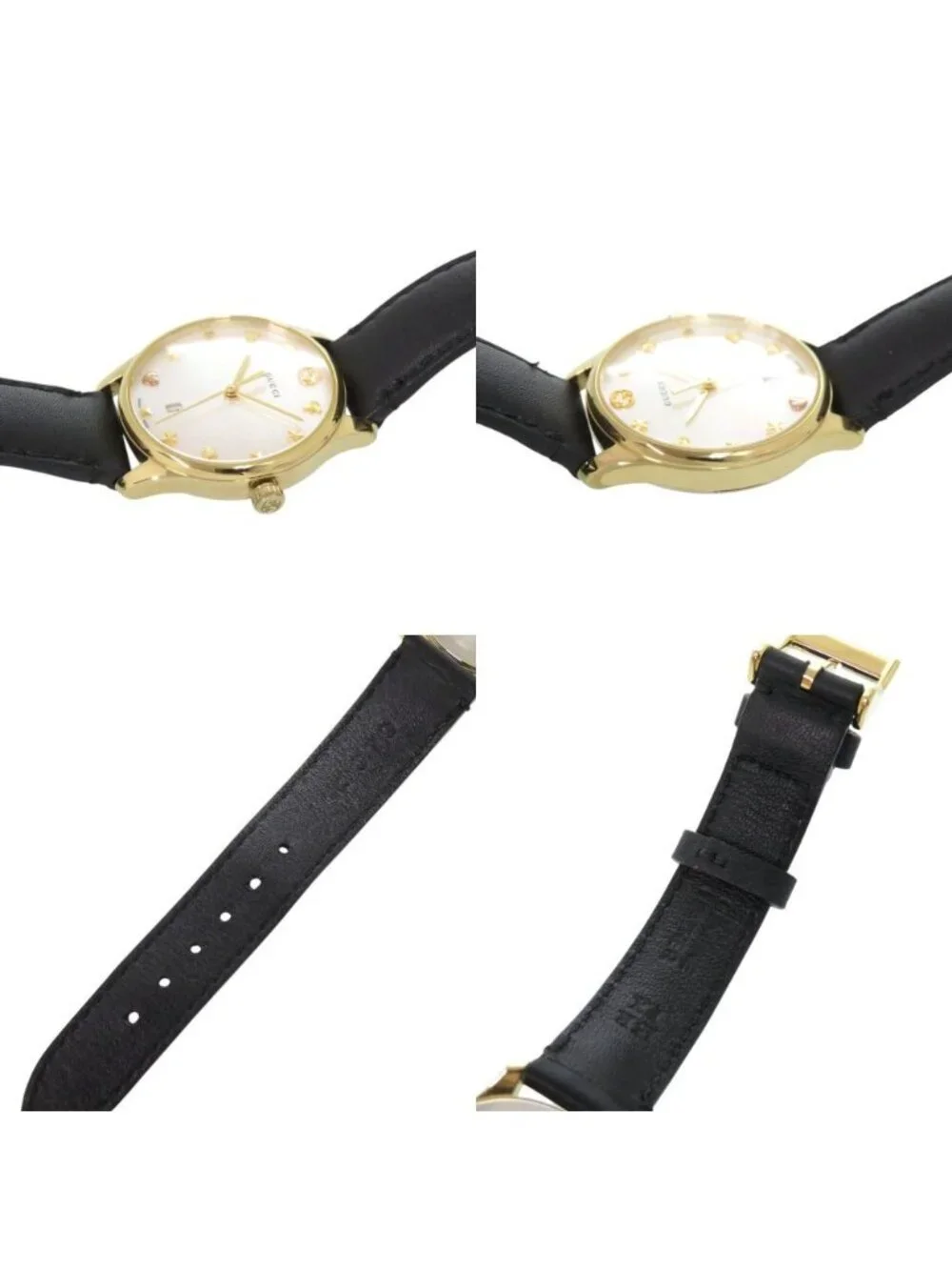 Gucci 126.5 SS Leather White Shell Black Quartz Watch Dial